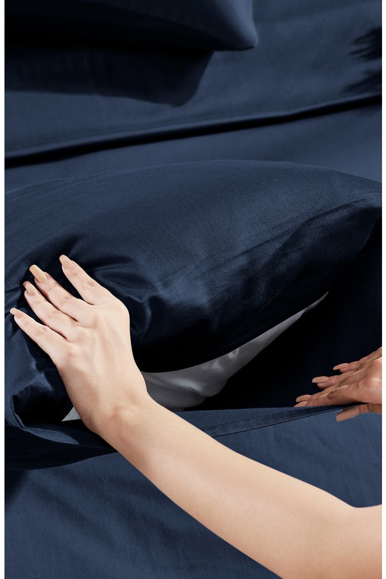 Signature Comfort 100% Egyptian Cotton Soft Sateen Sheet Set, Alternate, color, Dark Denim Blue