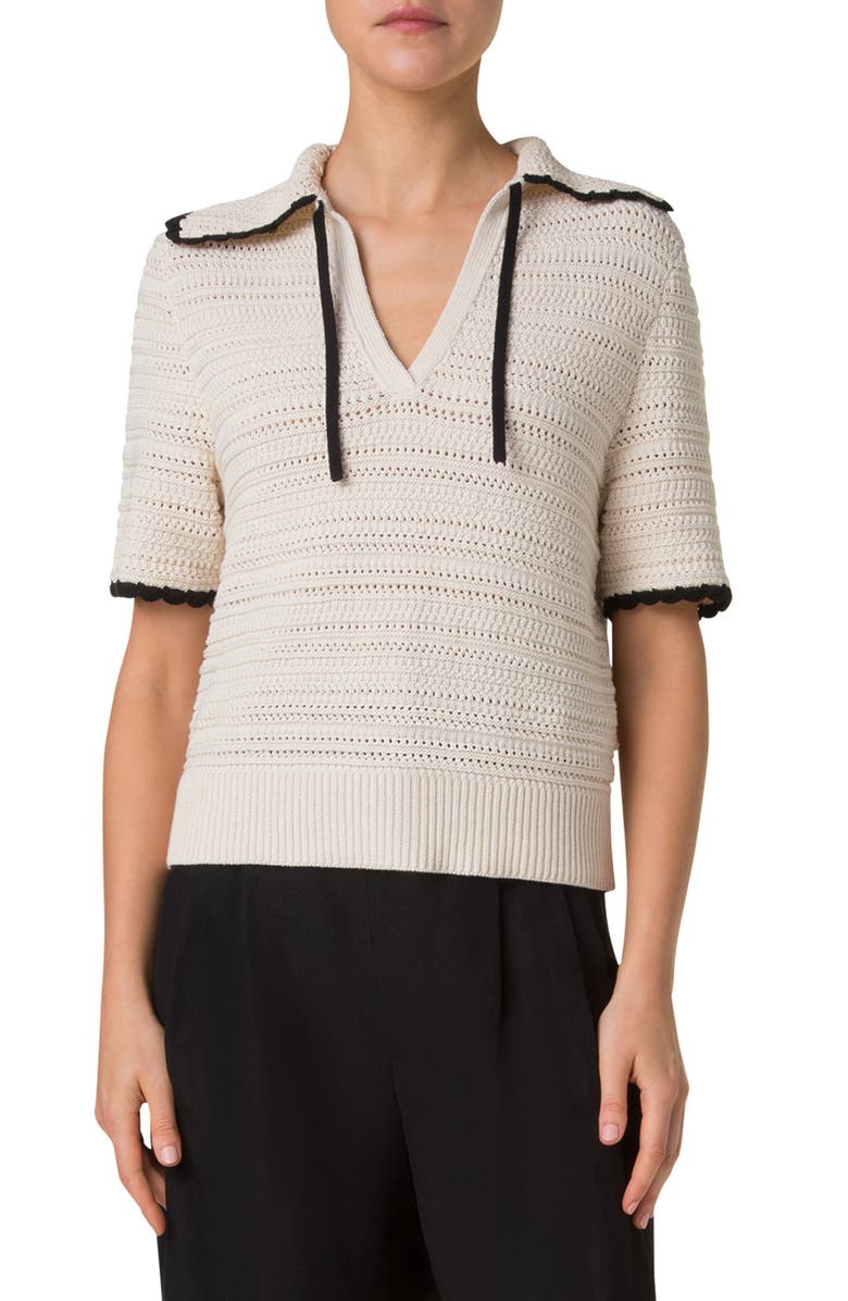 Akris punto Boxy Cotton Crochet Sweater, Main, color, 