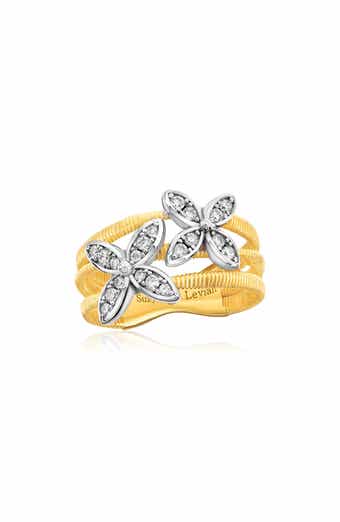Golden Helix Three Row Double Flower Ring
