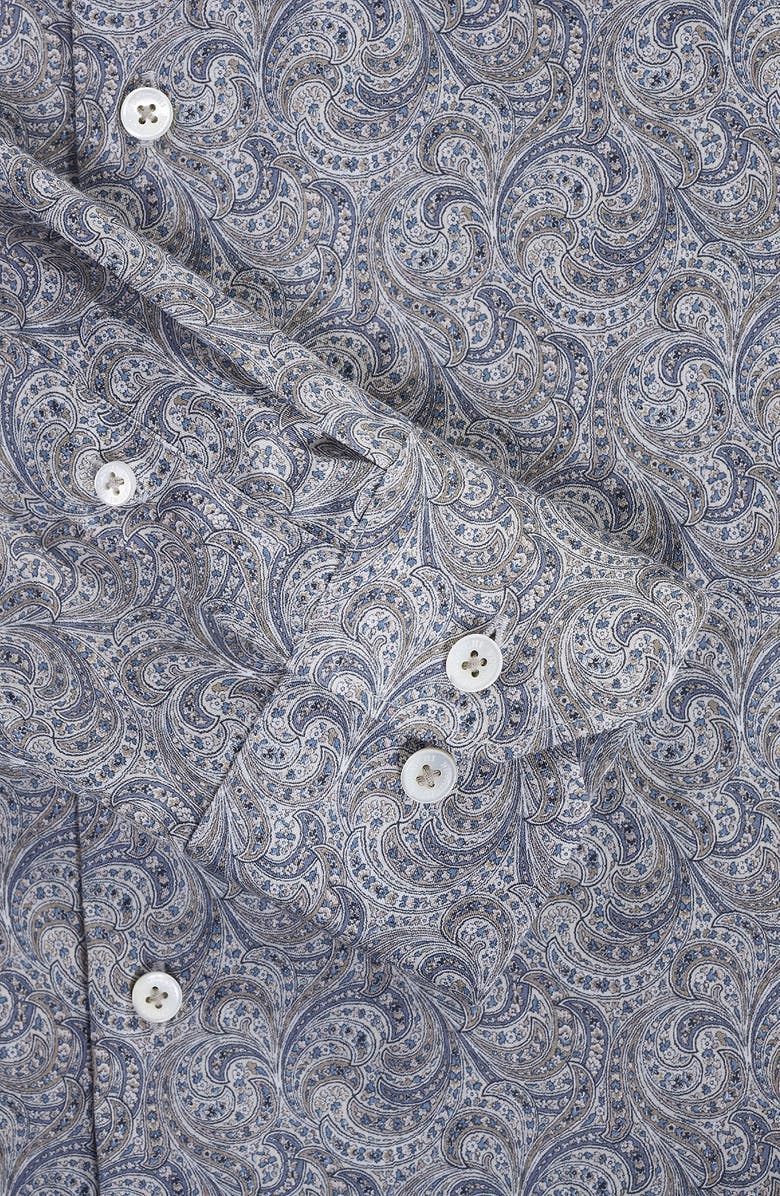 Bugatchi Julian Shaped Fit Paisley Stretch Cotton Button-Up Shirt, Alternate, color, Taupe