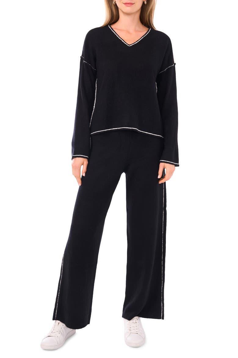 V-Neck Sweater & Pants Set, Main, color, RICH BLACK