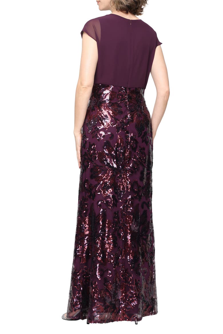 Chiffon Bodice Sequin Gown, Alternate, color, AUBERGINE