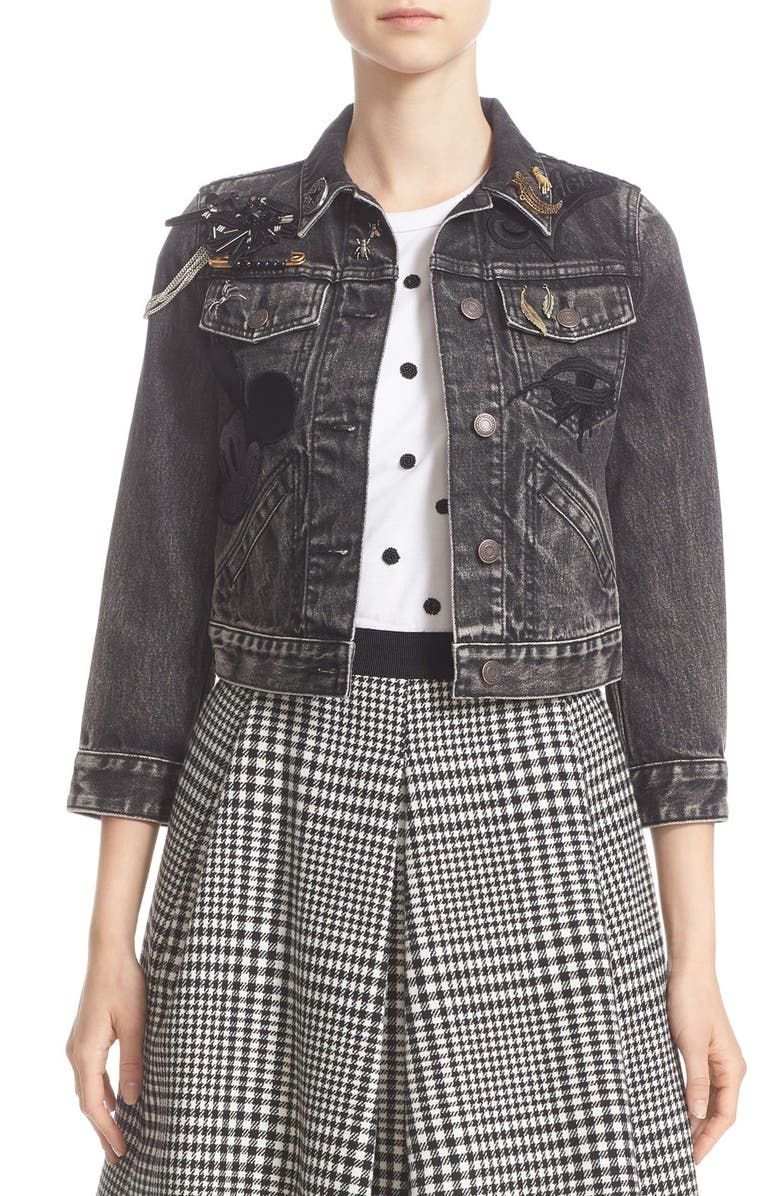 Marc Jacobs Embellished Shrunken Denim Jacket, Main, color, 