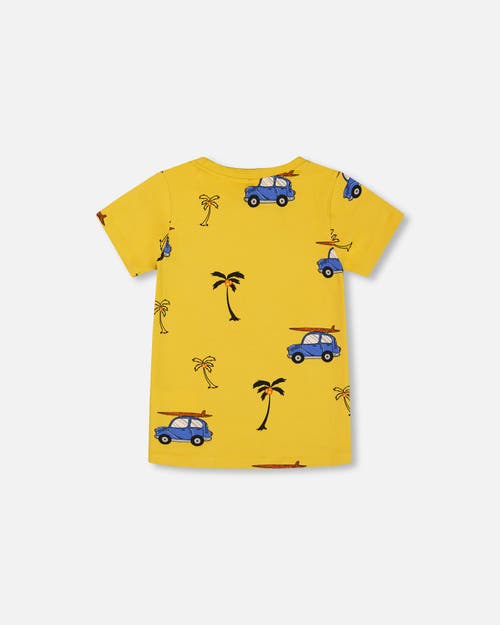 Deux Par Deux Boy's Printed Organic Cotton Tee Yellow And Blue Car In Yellow And Blue Car