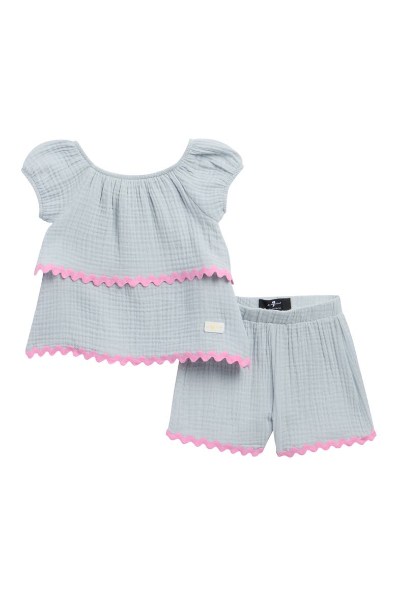 Rickrack Ruffle Top & Shorts Set, Main, color, PALE BLUE