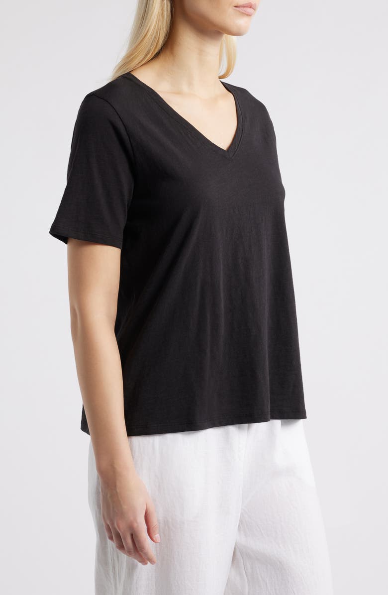 Eileen Fisher Easy Organic Cotton V-Neck T-Shirt, Alternate, color, Black