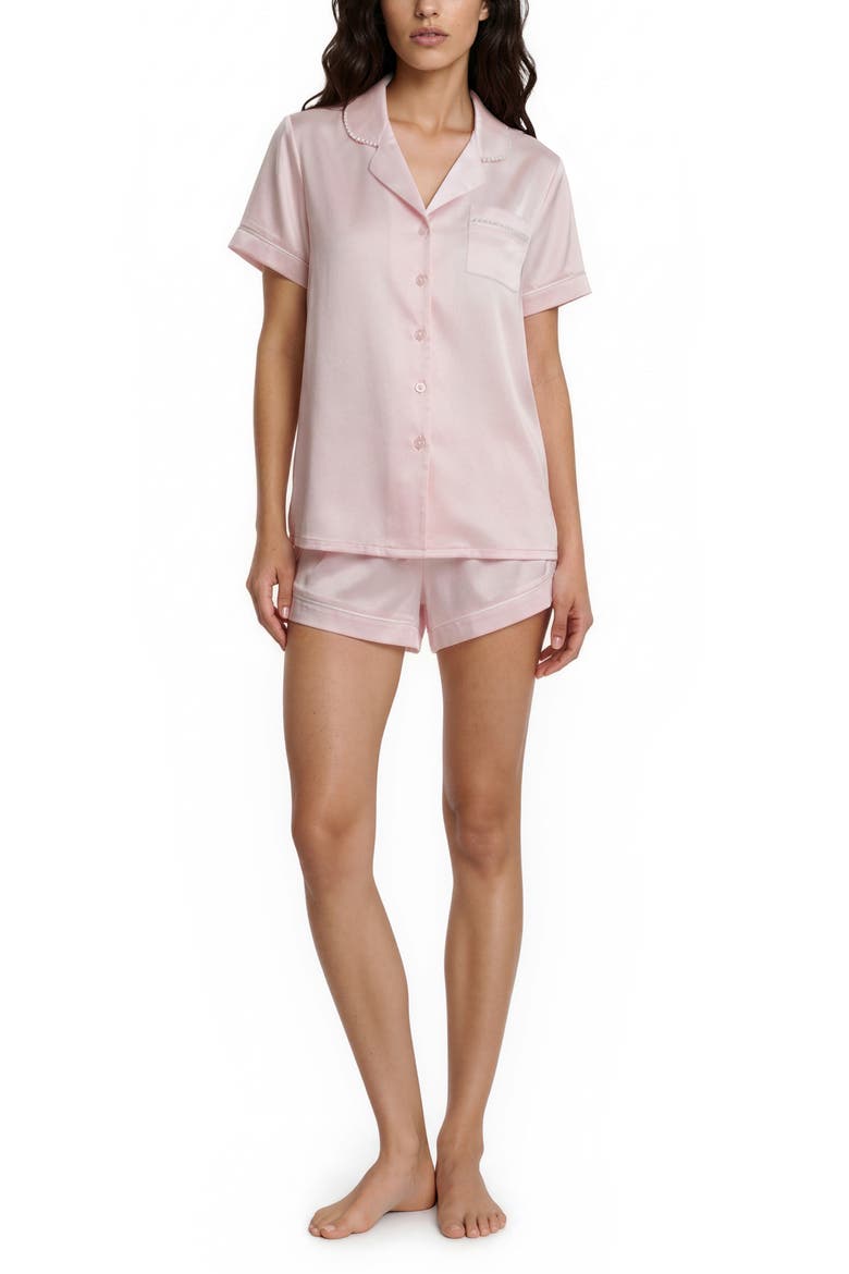 Satin Short Pajamas with Faux Pearl Trim, Alternate, color, BLUSH