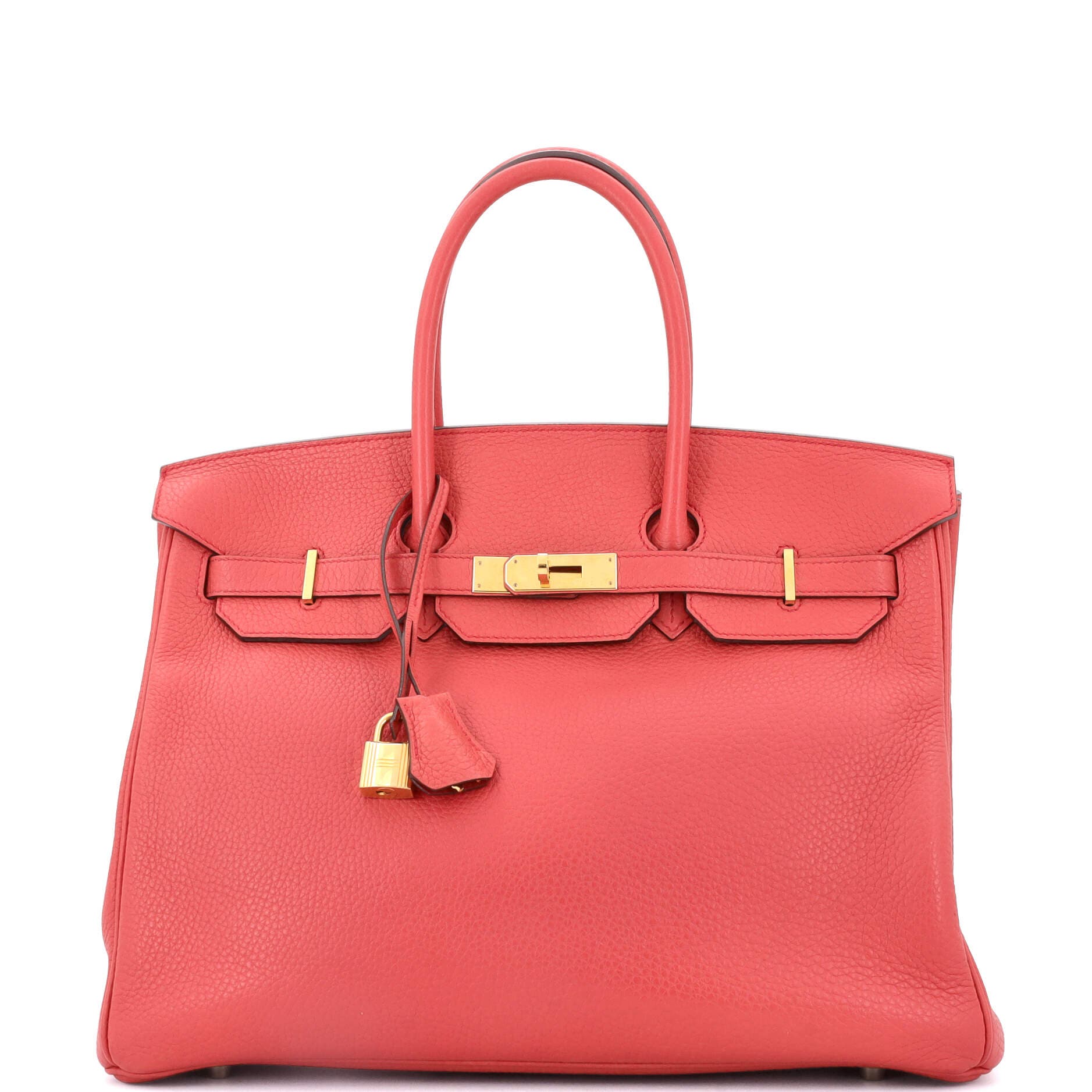 Pre-Owned Hermes Birkin Handbag Pink Clemence with Gold Hardware 35, Main, color, 