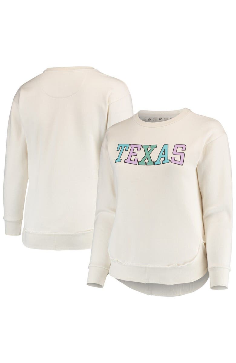 PRESSBOX Women's Pressbox Cream Texas Longhorns Multi-Pastel Oversized Pullover Sweatshirt, Main, color,