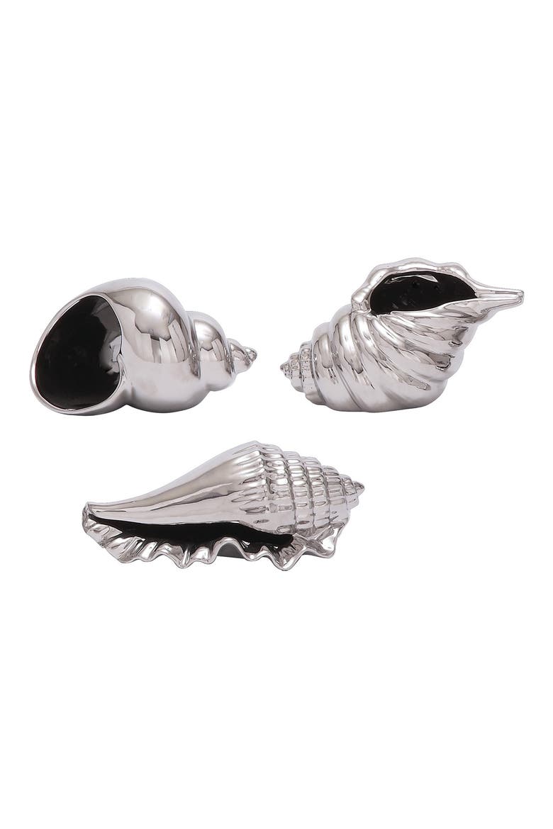Silver Ceramic Shell Sea Life Sculpture - Set of 3, Main, color, SILVER