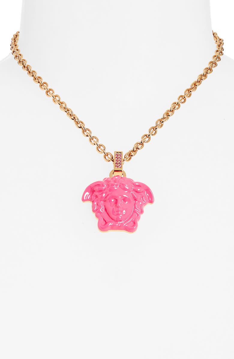 Versace Pink Medusa Pendant Necklace, Alternate, color, 