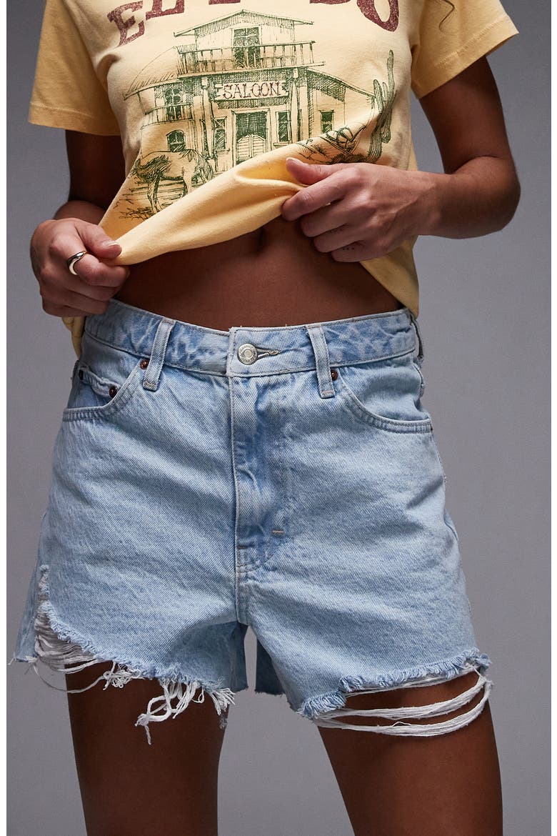 Frayed Hem Cutoff Denim Shorts, Alternate, color, LIGHT BLUE
