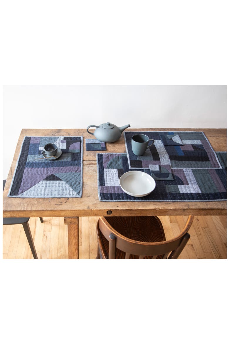 Linen & Cotton Patchwork Placemat, Alternate, color, INDIGO