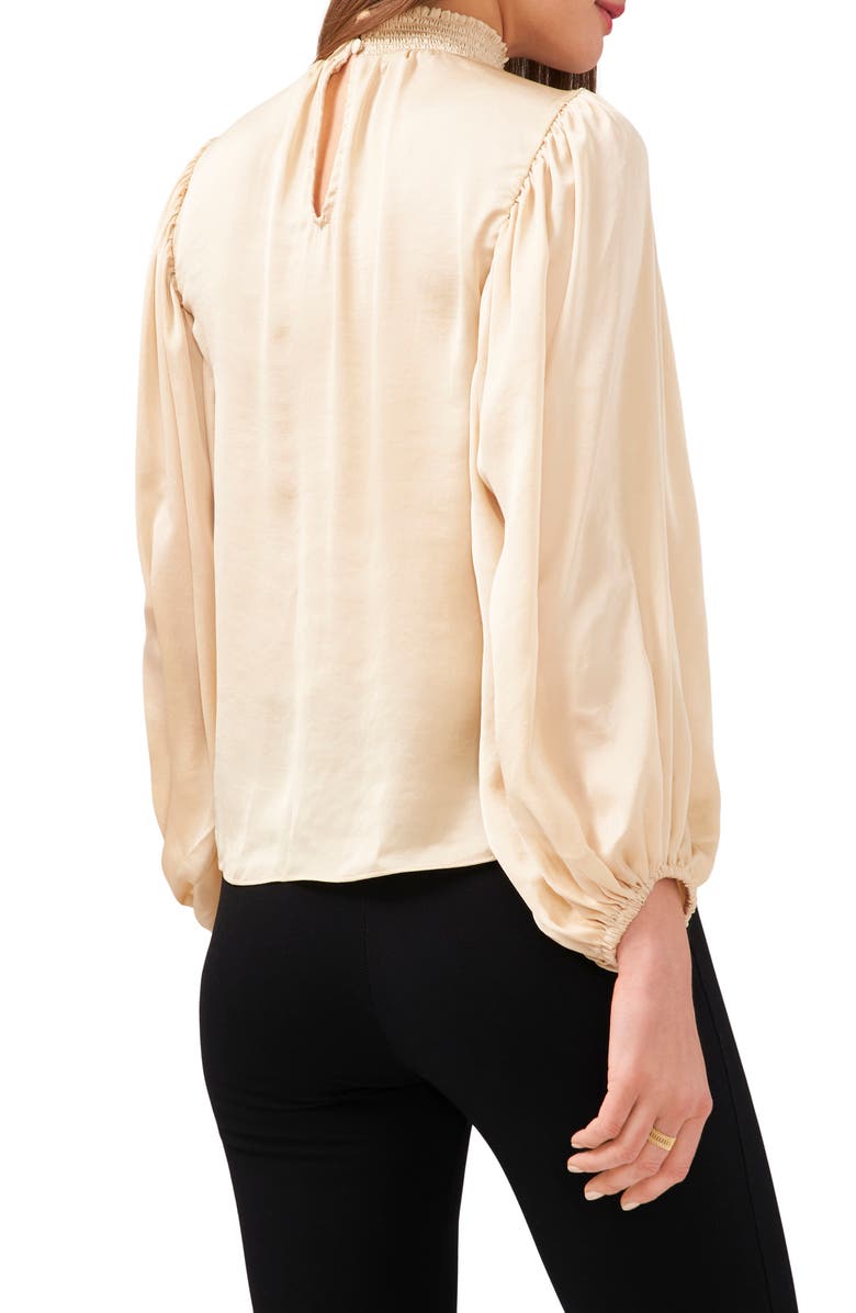 Chaus Smocked Mock Neck Satin Blouse, Alternate, color, Light Wheat 256