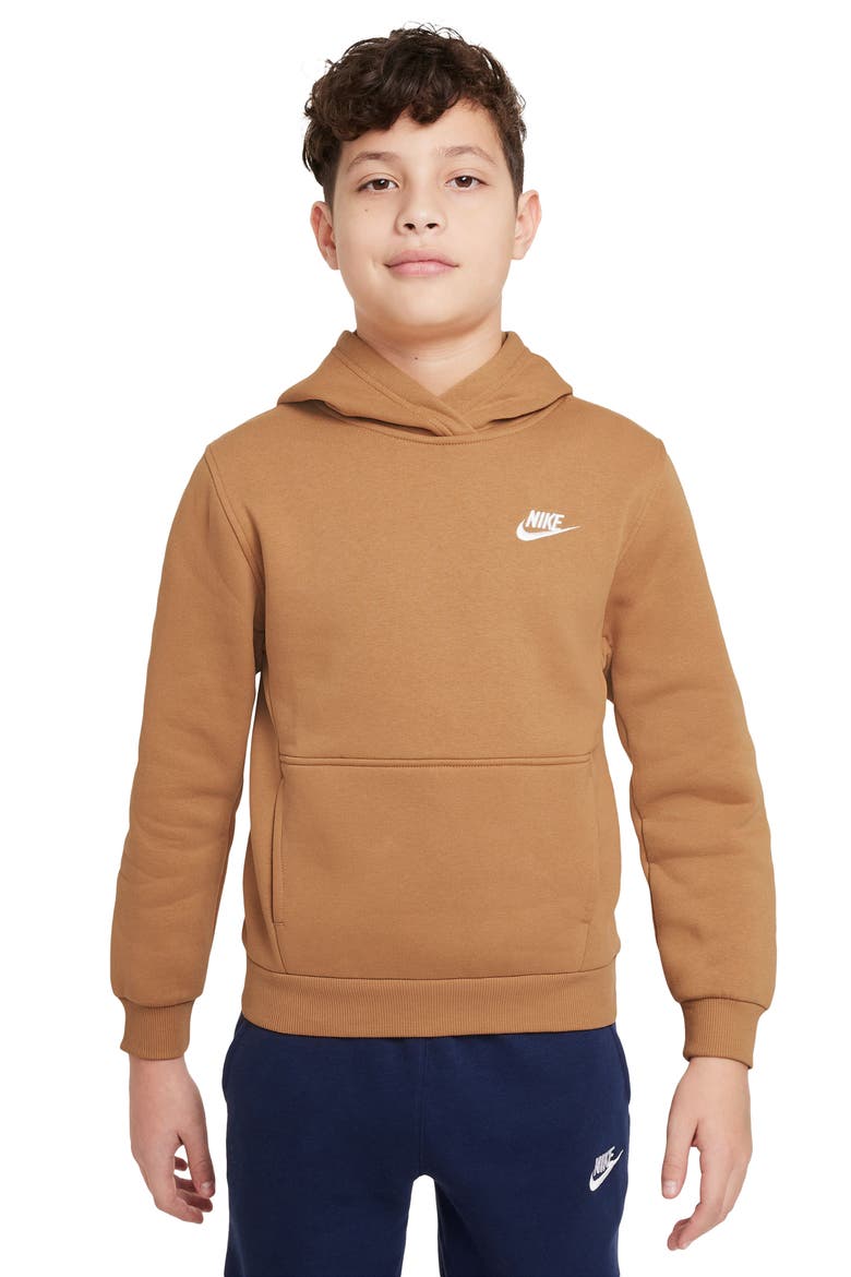 Kids' Club Fleece Hoodie, Main, color, FLAX/ WHITE