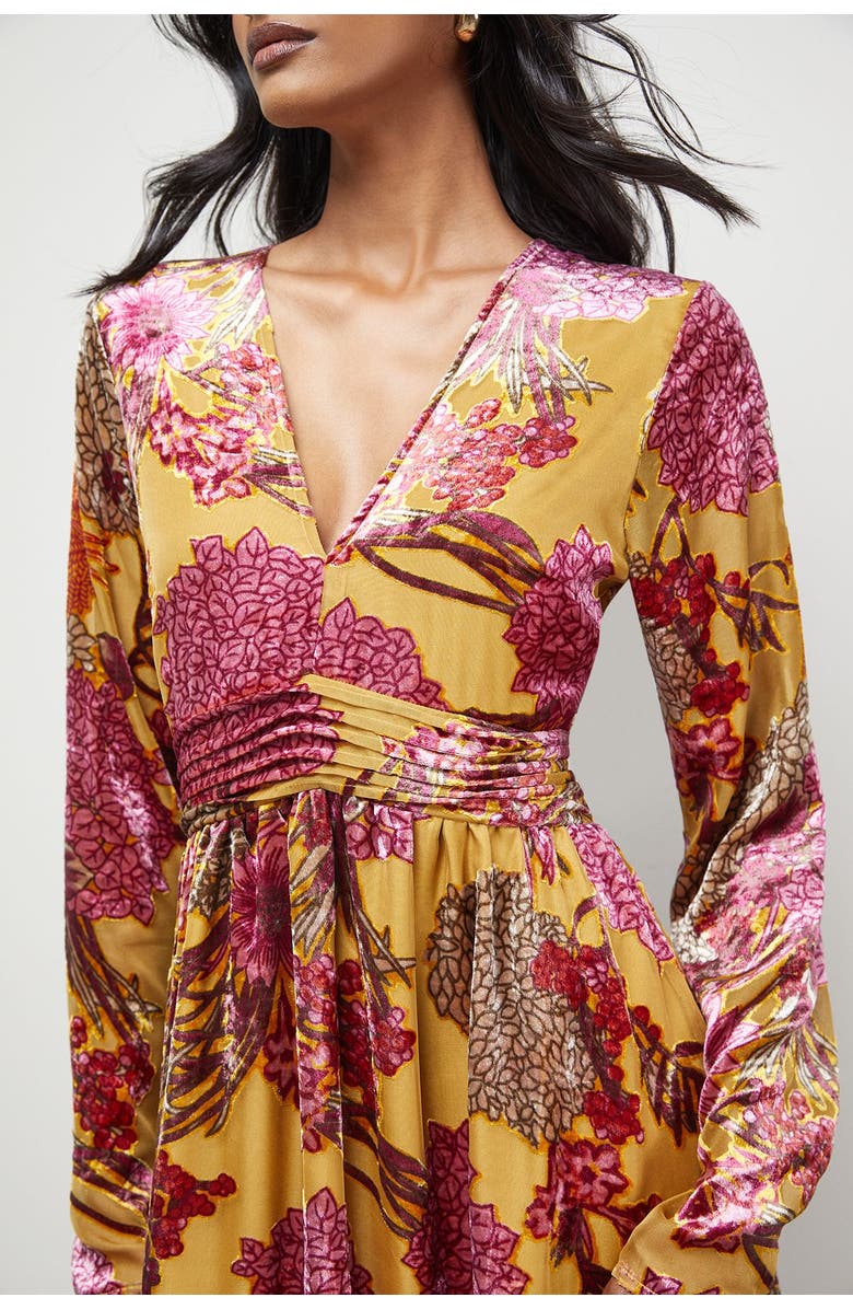 Warehouse Plunge Neck Waisted Long Sleeve Dress, Alternate, color, Ochre