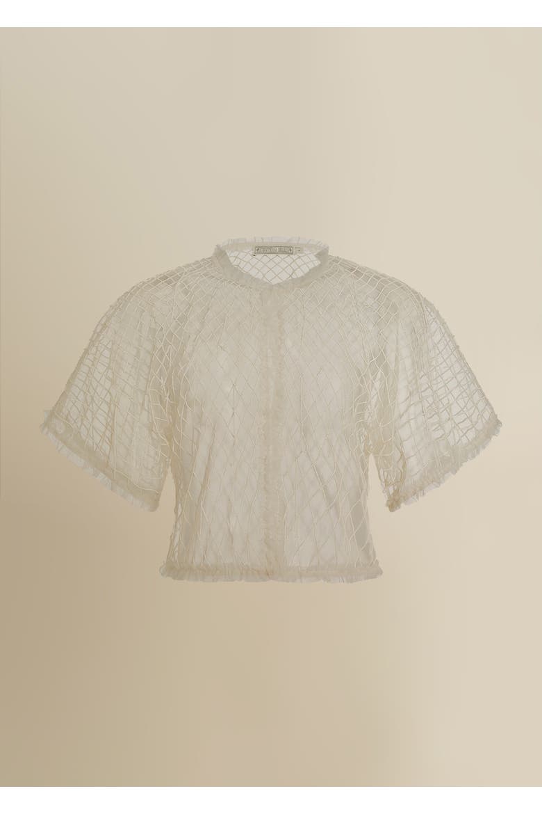Wraith Beaded Tulle Sheer Top, Alternate, color, White