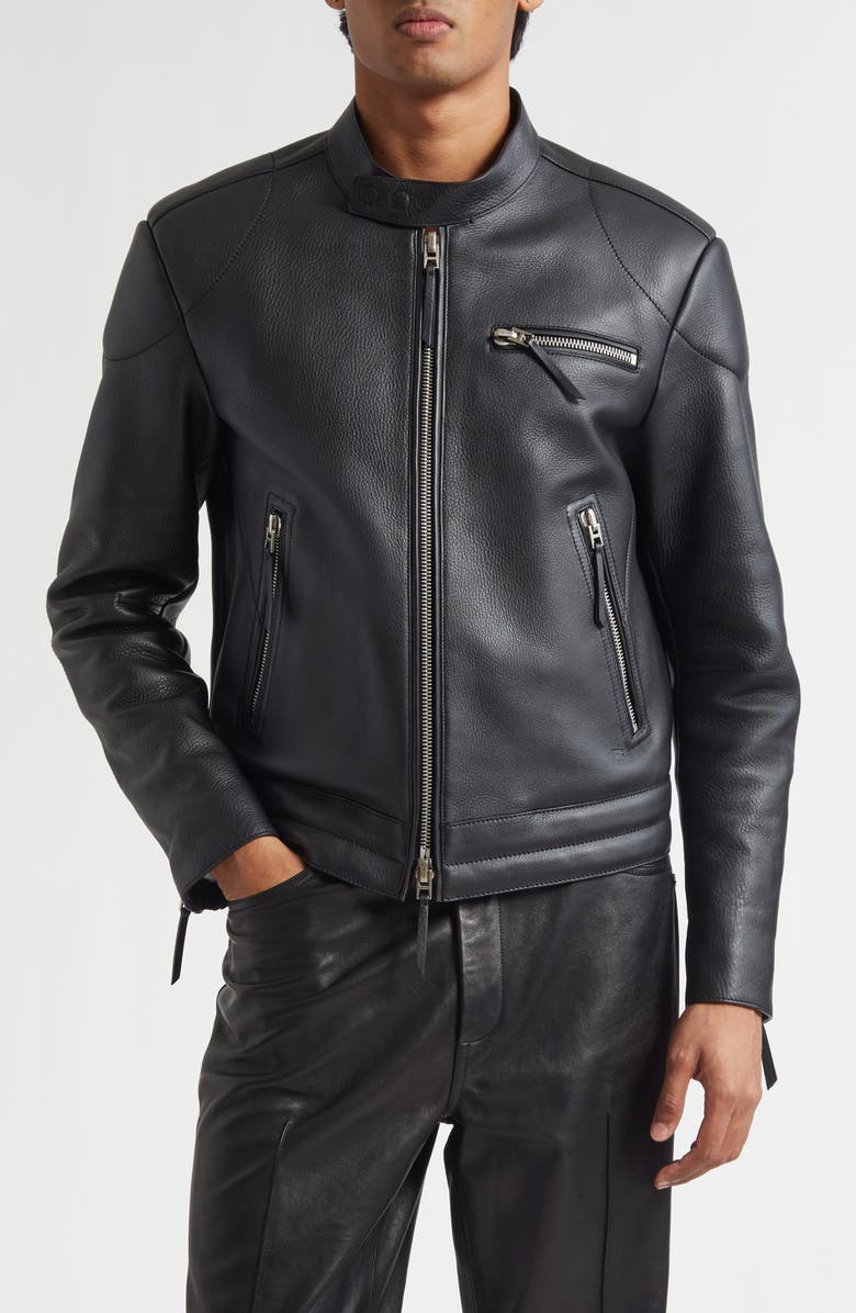 TOM FORD Grained Leather Biker Jacket, Main, color, Black