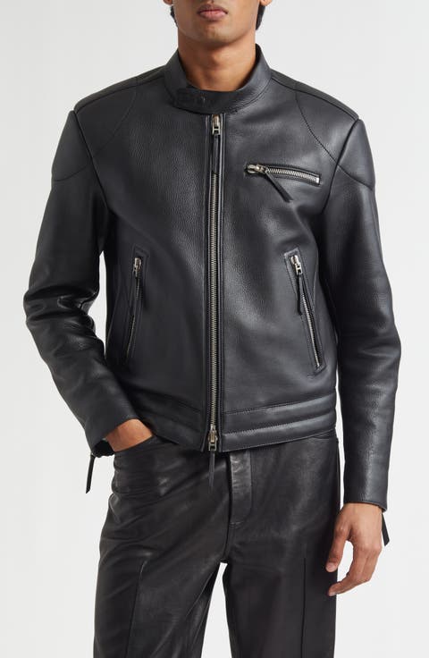 Grained Leather Biker Jacket