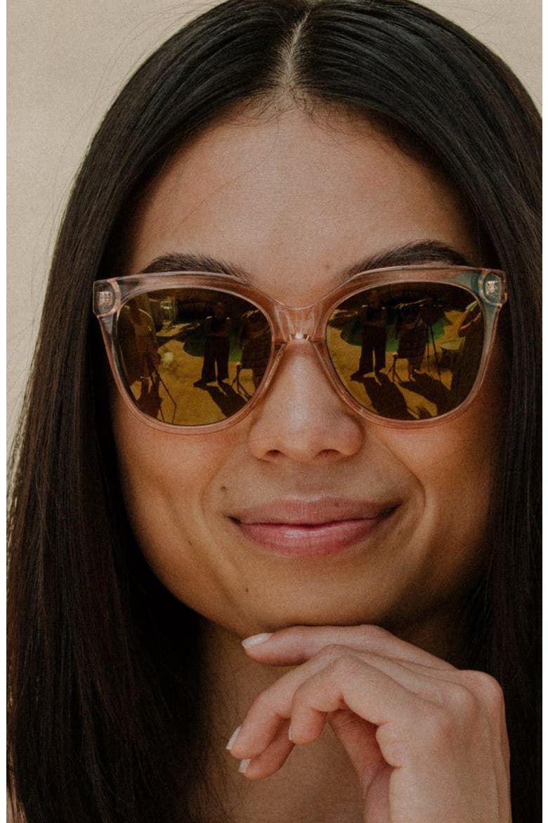 Pikake 55mm Low Bridge Medium Width Polarized Cat Eye Sunglasses, Alternate, color, GUAVA MIMOSA / GOLD MIRROR