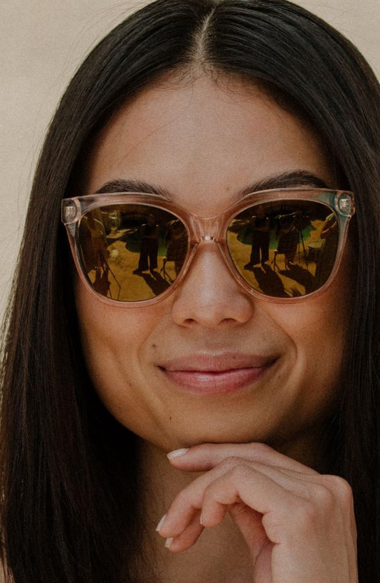 Mohala Eyewear Pikake 55mm Low Bridge Medium Width Polarized Cat Eye Sunglasses, Alternate, color, Guava Mimosa / Gold Mirror