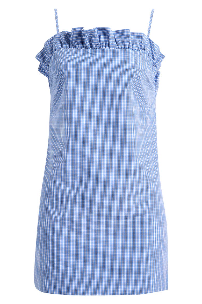 Starring Hailey Bieber Frill Neck Cotton Minidress, Alternate, color, BLUE
