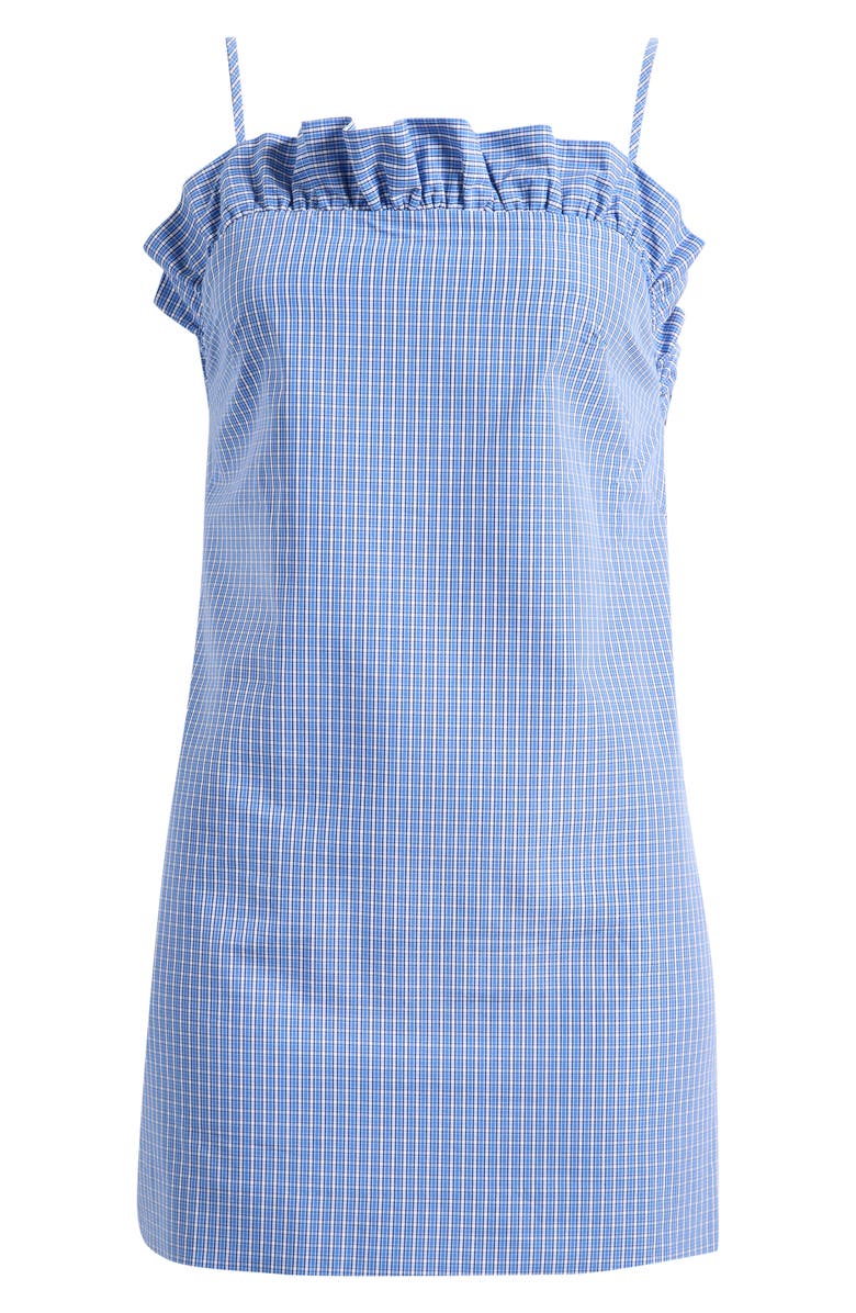 MANGO Featuring Hailey Bieber Frill Neck Cotton Minidress, Alternate, color, Blue
