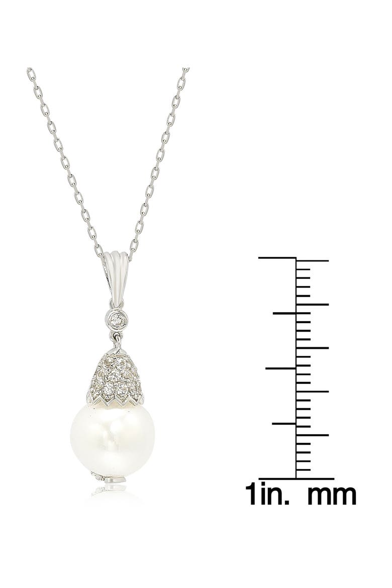 Sterling Silver 9mm Freshwater Pearl & Created Sapphire Pendant, Alternate, color, WHITE