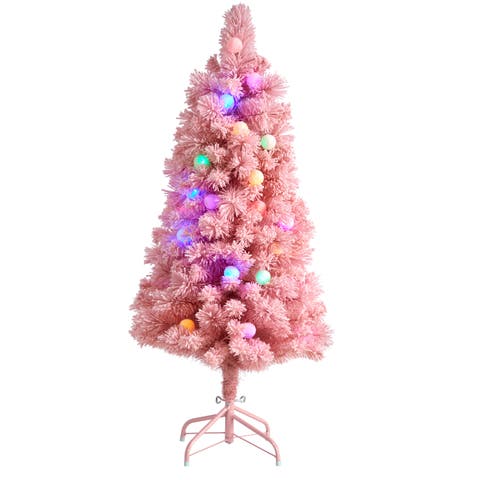 4-ft Holiday Frosted Pink Cashmere Artificial Christmas Tree with 30 Jumbo Multicolored Globe LED Lights