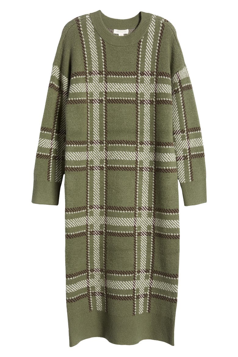 Plaid Long Sleeve Sweater Dress, Alternate, color, GREEN- IVORY COMBO
