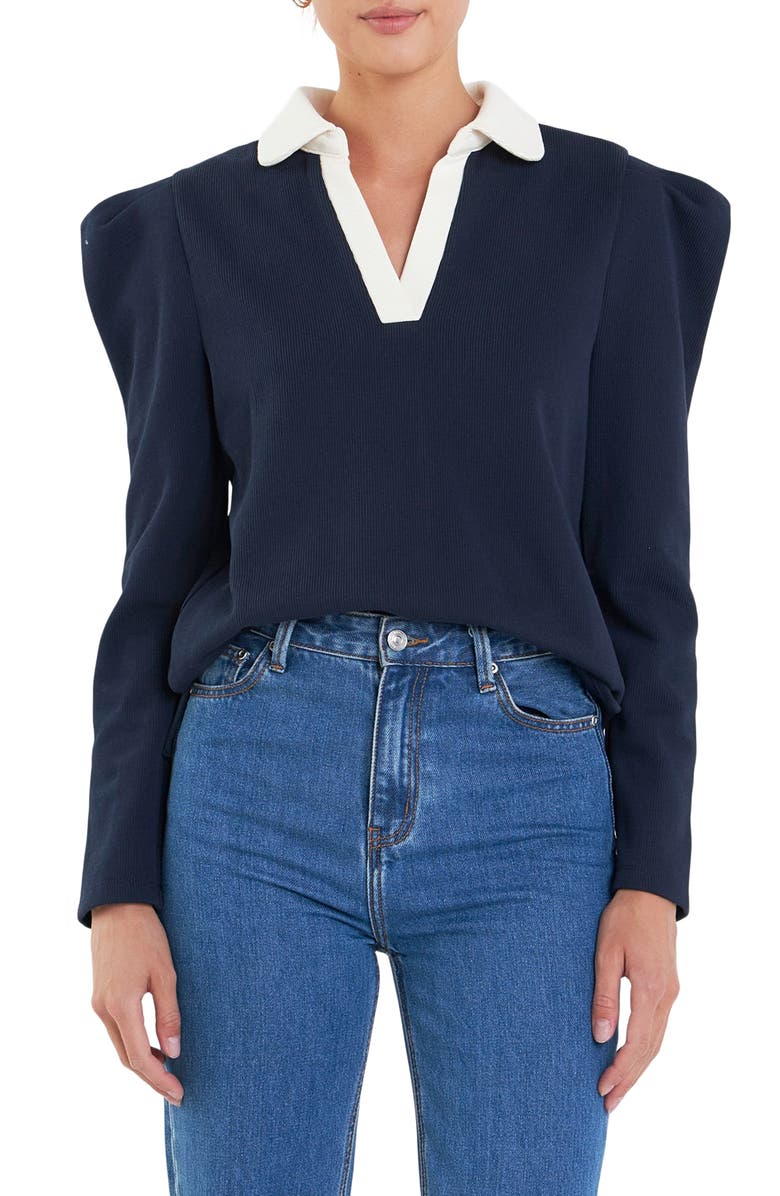 English Factory Polo Sweatshirt, Main, color, Navy/ Cream