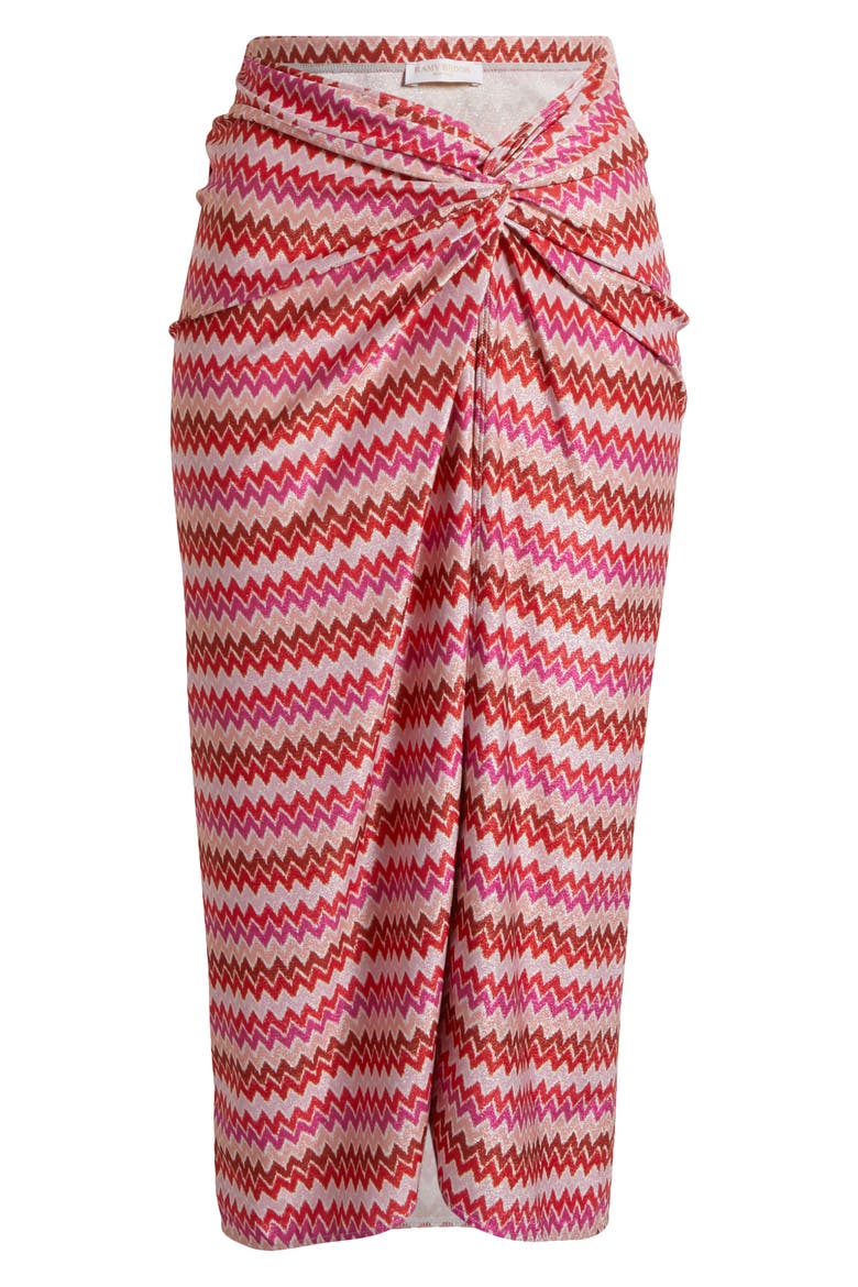 Xana Metallic Chevron Cover-Up Skirt, Alternate, color, FLAME CHEVRON