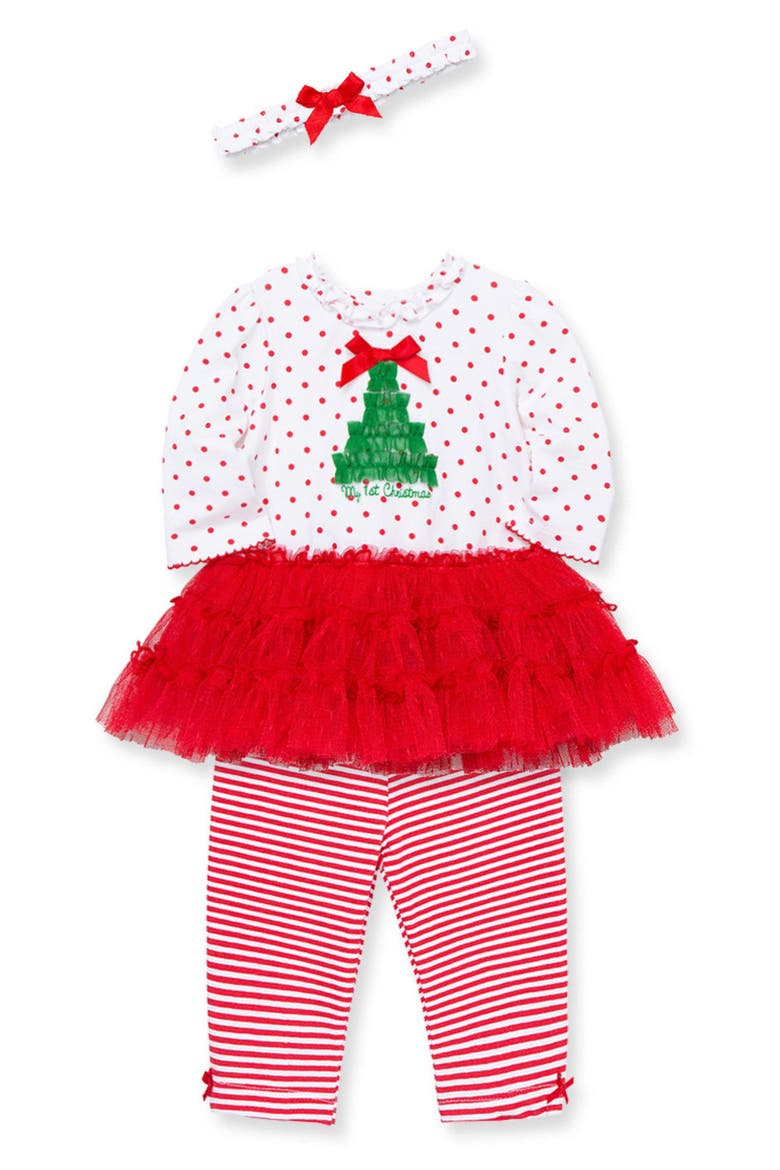 Christmas Tree Embellished Top, Leggings & Headband Set, Alternate, color, RED