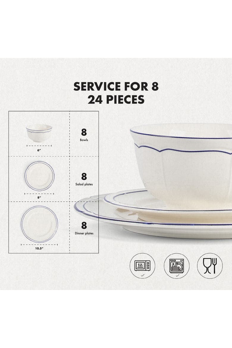 Victory 24-Piece Porcelain Dinnerware Set, Colored Rim, Alternate, color, Blue