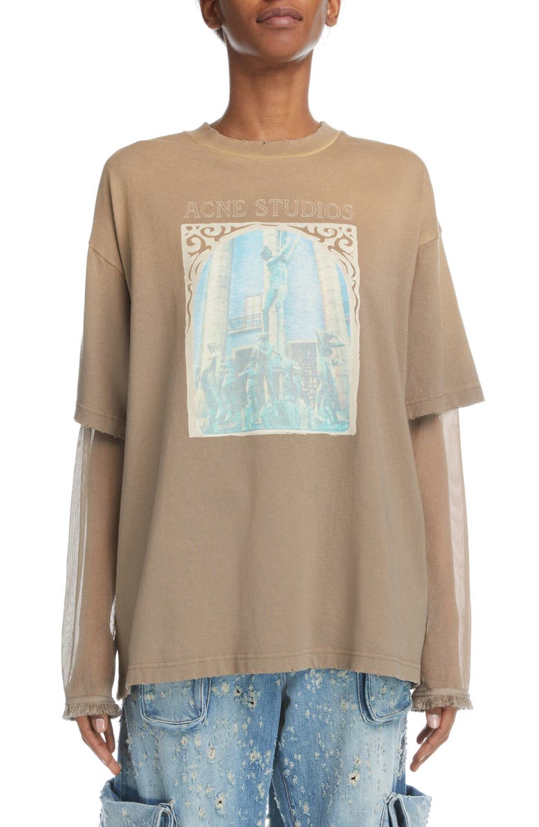 Acne Studios Edra Broken Layered Long Sleeve Graphic Tee, Main, color,