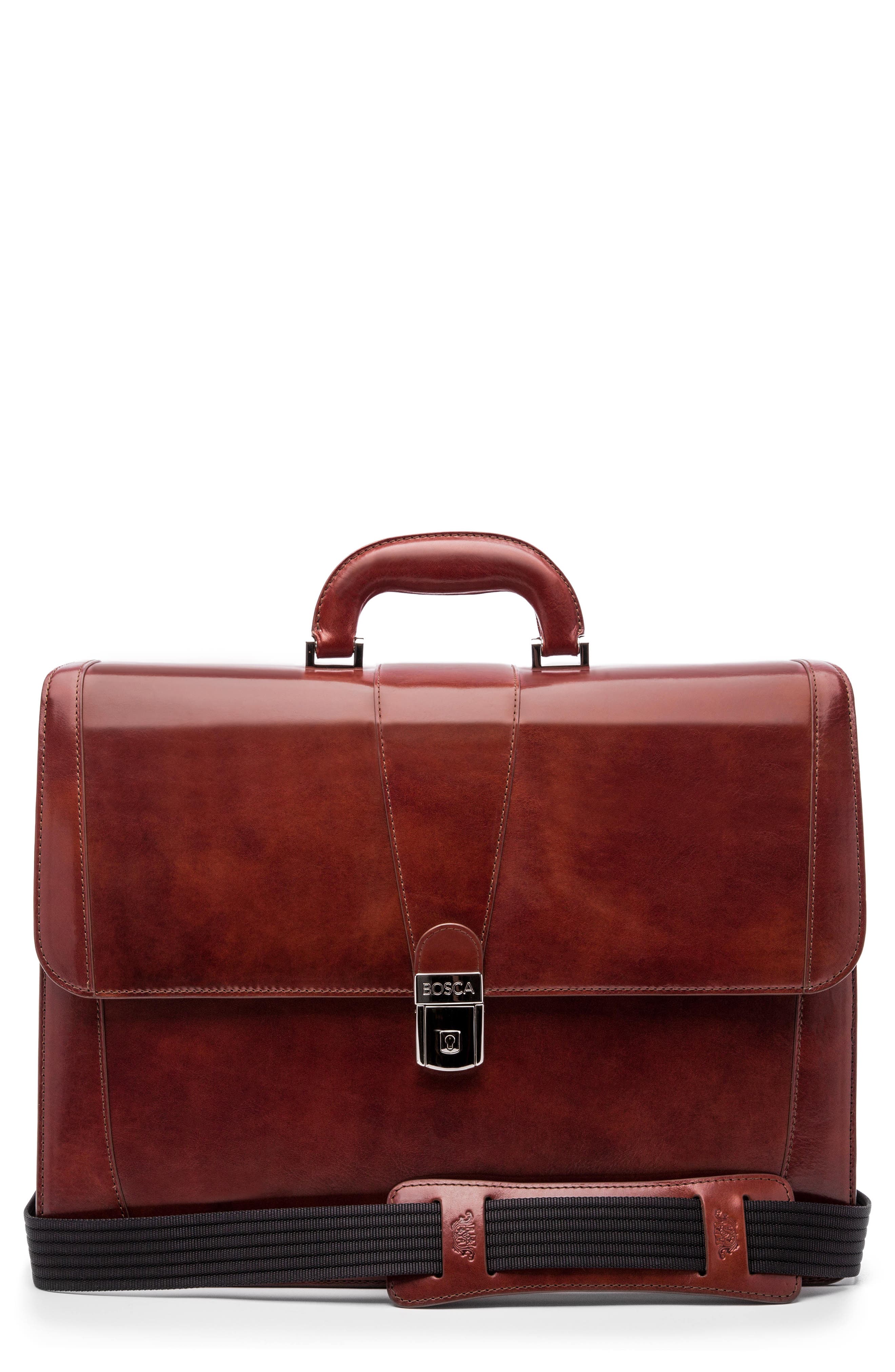 Bosca Leather Double Gusset Briefcase, Main, color, 