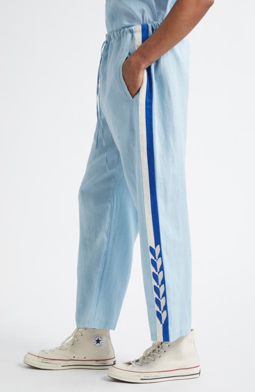 Bode Seedling Stripe Pajama Pants In White/blue