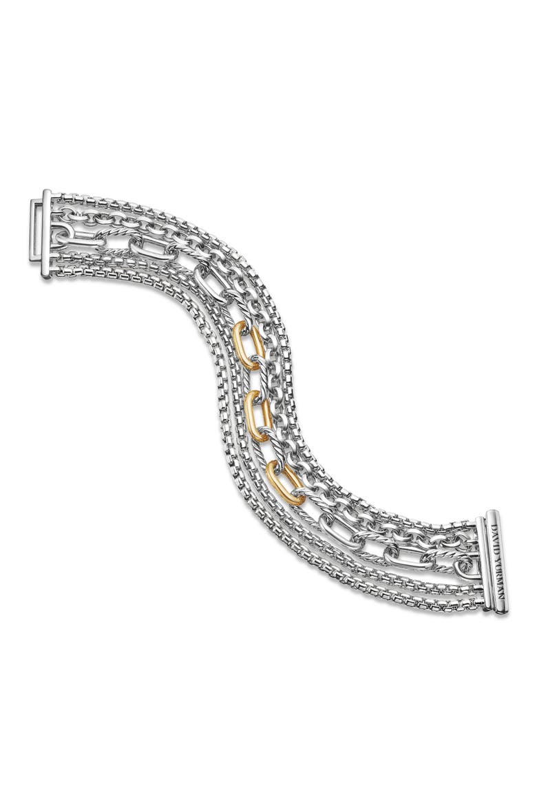 Multi-Row Chain Bracelet with 18K Yellow Gold, Alternate, color, SILVER/ GOLD
