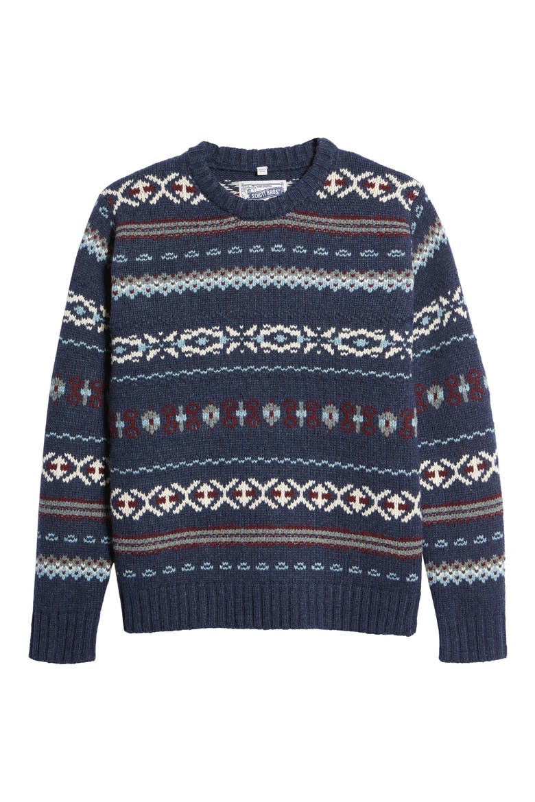 Fair Isle Crewneck Wool Blend Sweater, Alternate, color, NAVY