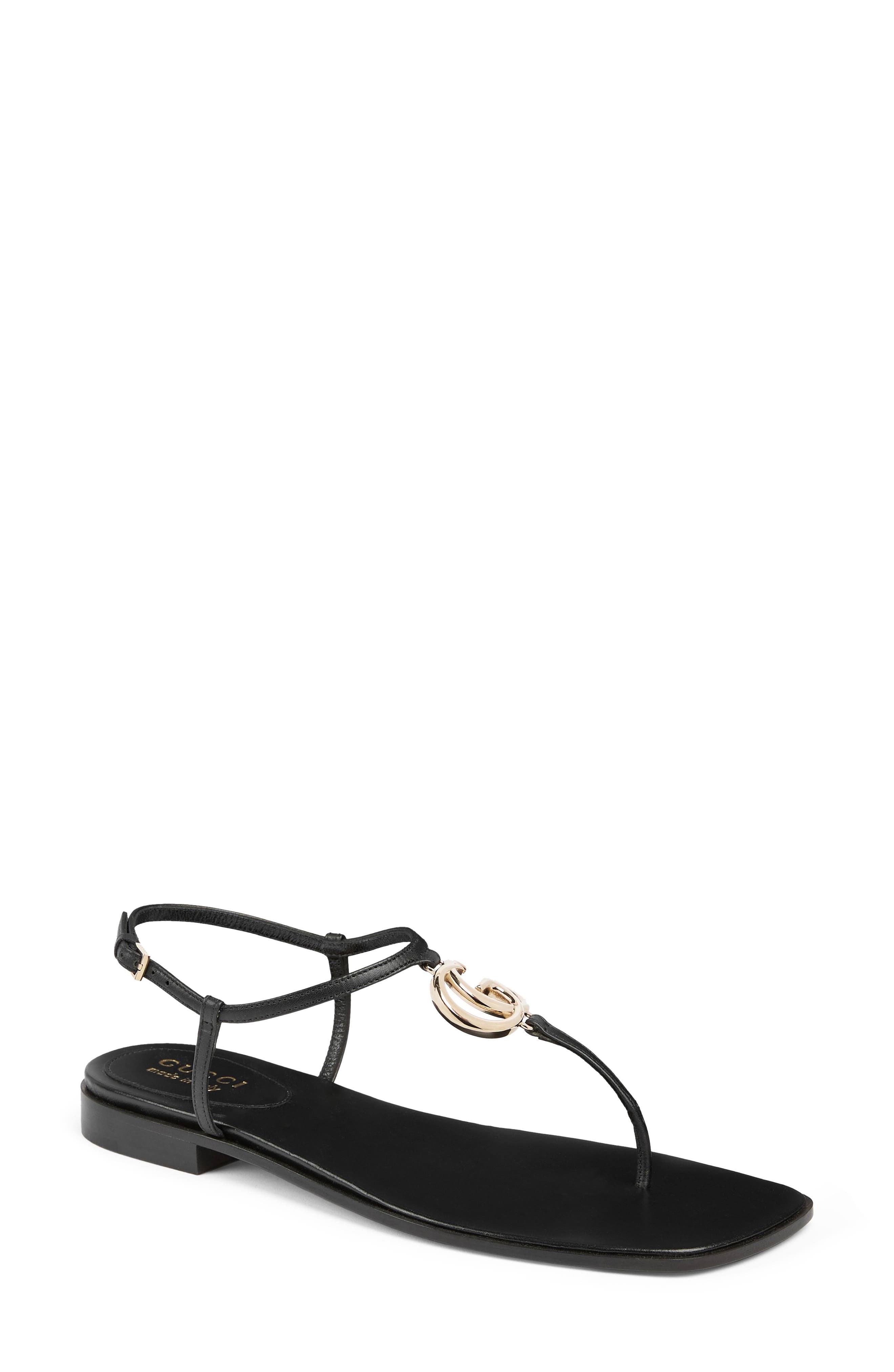 Gucci Marmont GG T-Strap Sandal, Main, color, Black