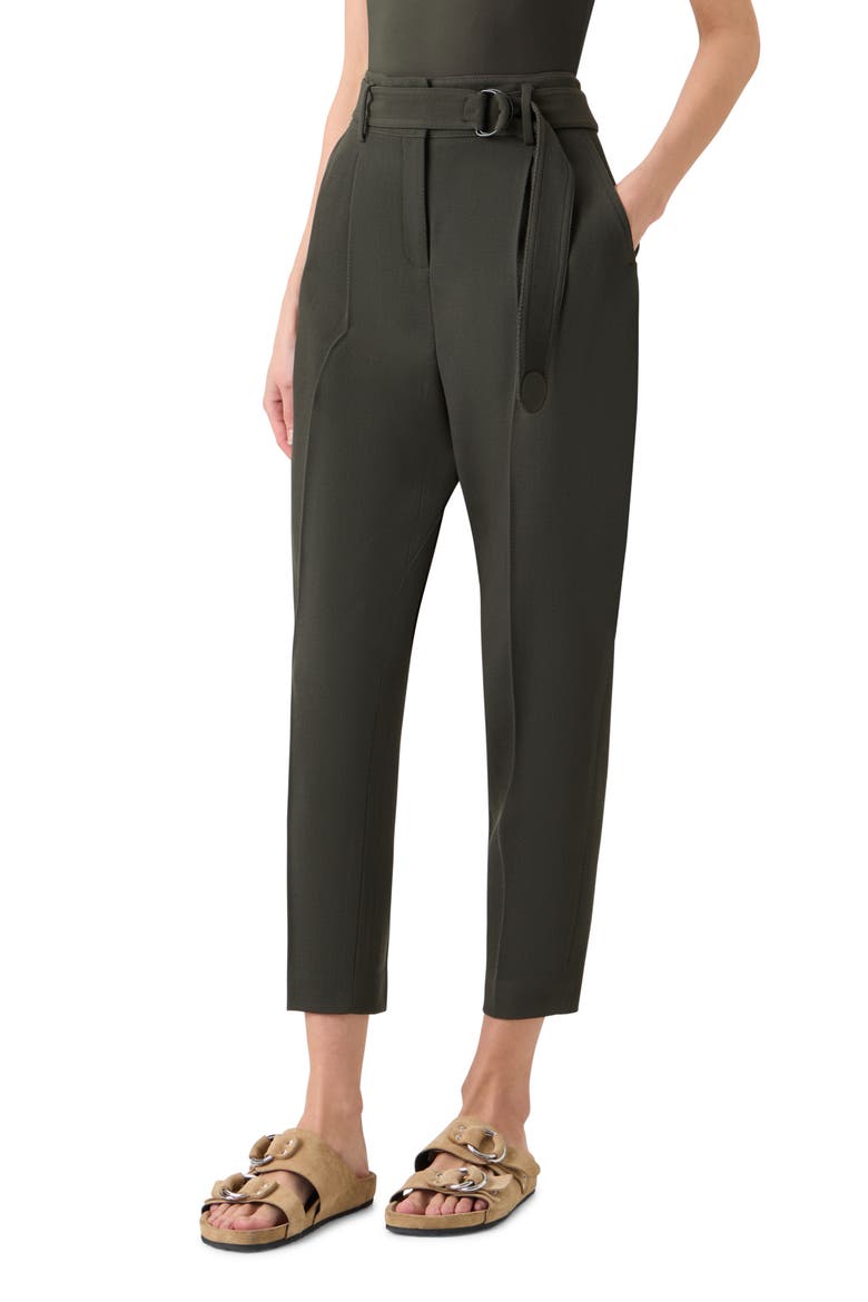 Fred Belted High Waist Crop Virgin Wool Tricotine Pants, Alternate, color, OLIVE