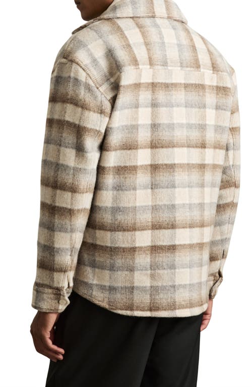 Reiss Oatmeal Brushed Wool-blend Check Overshirt In Oatmeal