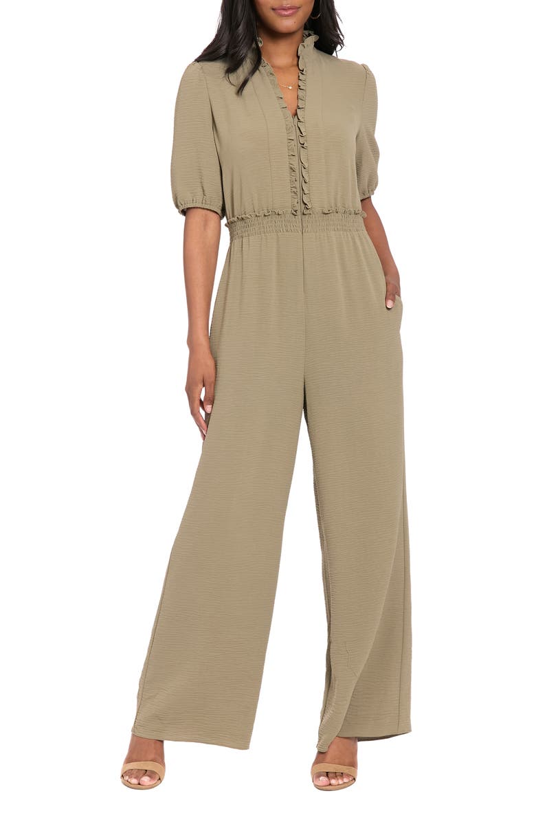 London Times Front Zip Puff Sleeve Jumpsuit, Main, color, 