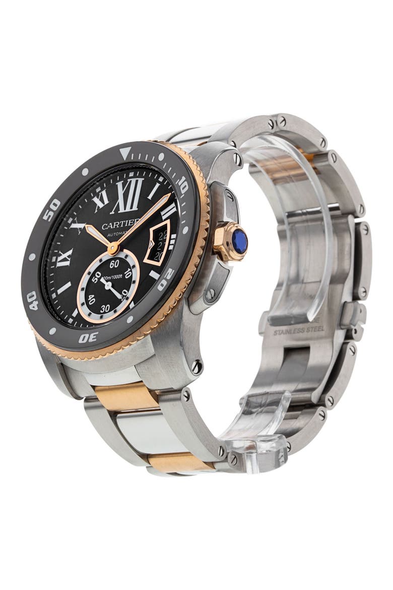 Preowned Calibre Water Resistant Bracelet Watch, 42mm, Alternate, color, BLACK/ SILVER