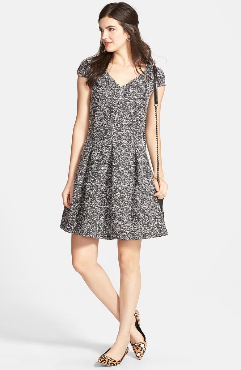 Betsey Johnson Fringed Seam Bouclé Fit & Flare Dress, Alternate, color, 