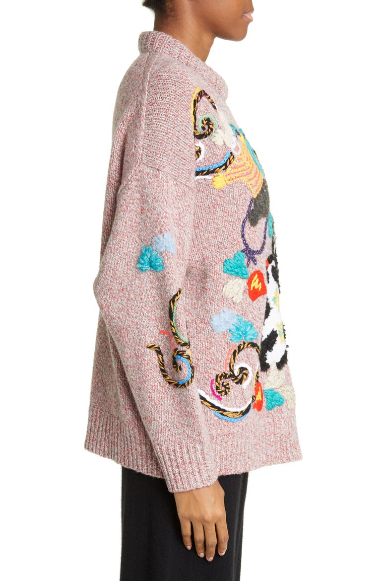 Lunar New Year 2023 Bunny Embroidered Wool Blend Sweater, Alternate, color, PINK MELANGE