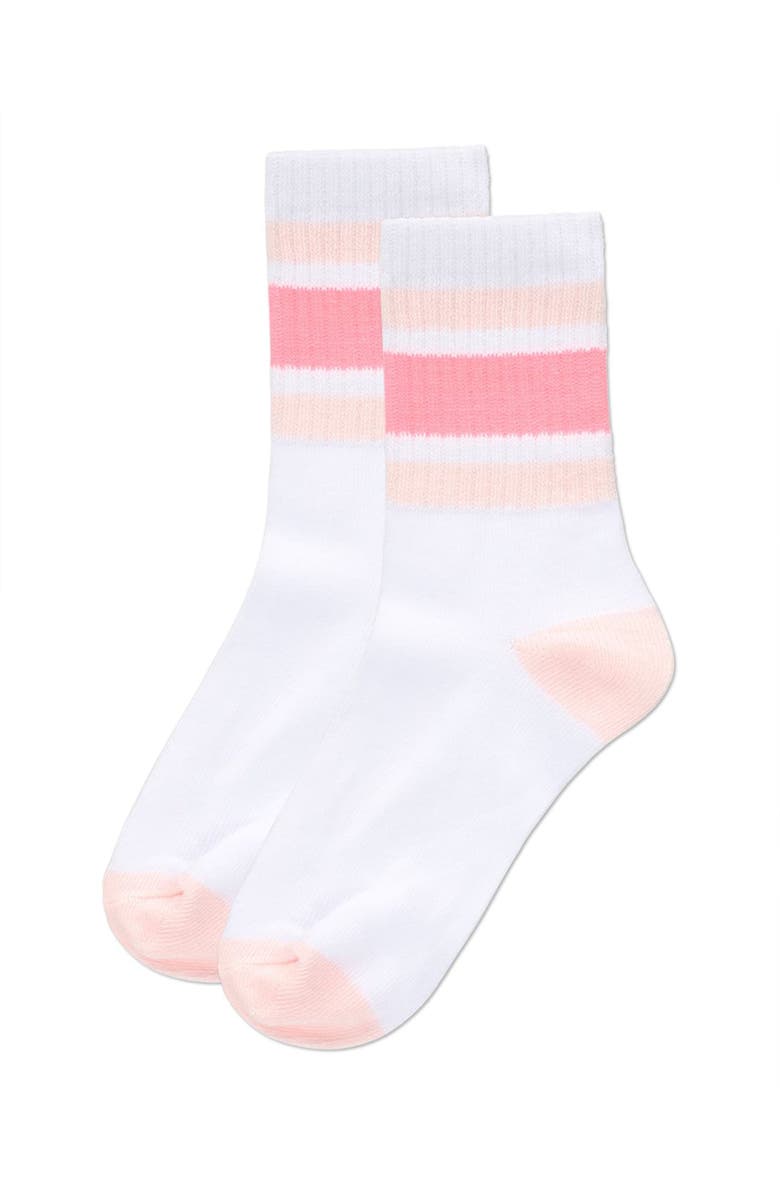MeMoi Neon Stripe Crew Sock, Alternate, color, White-Neon Pink