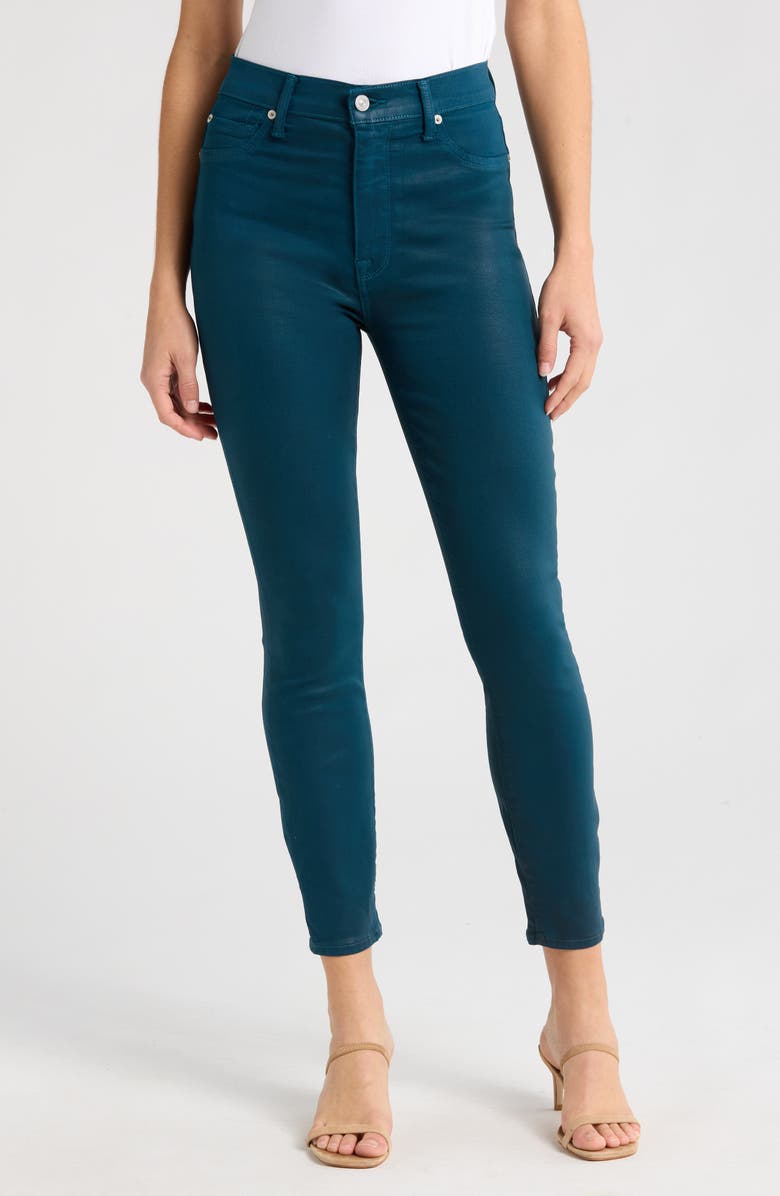 7 For All Mankind Coated High Waist Ankle Skinny Jeans, Main, color, Coated Peacock