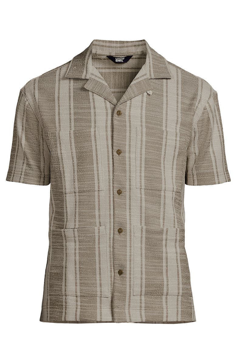Lands' End Short Sleeve Textured Jacquard Camp Collar Shirt - Set Top, Alternate, color, Toasted Rye Stripe