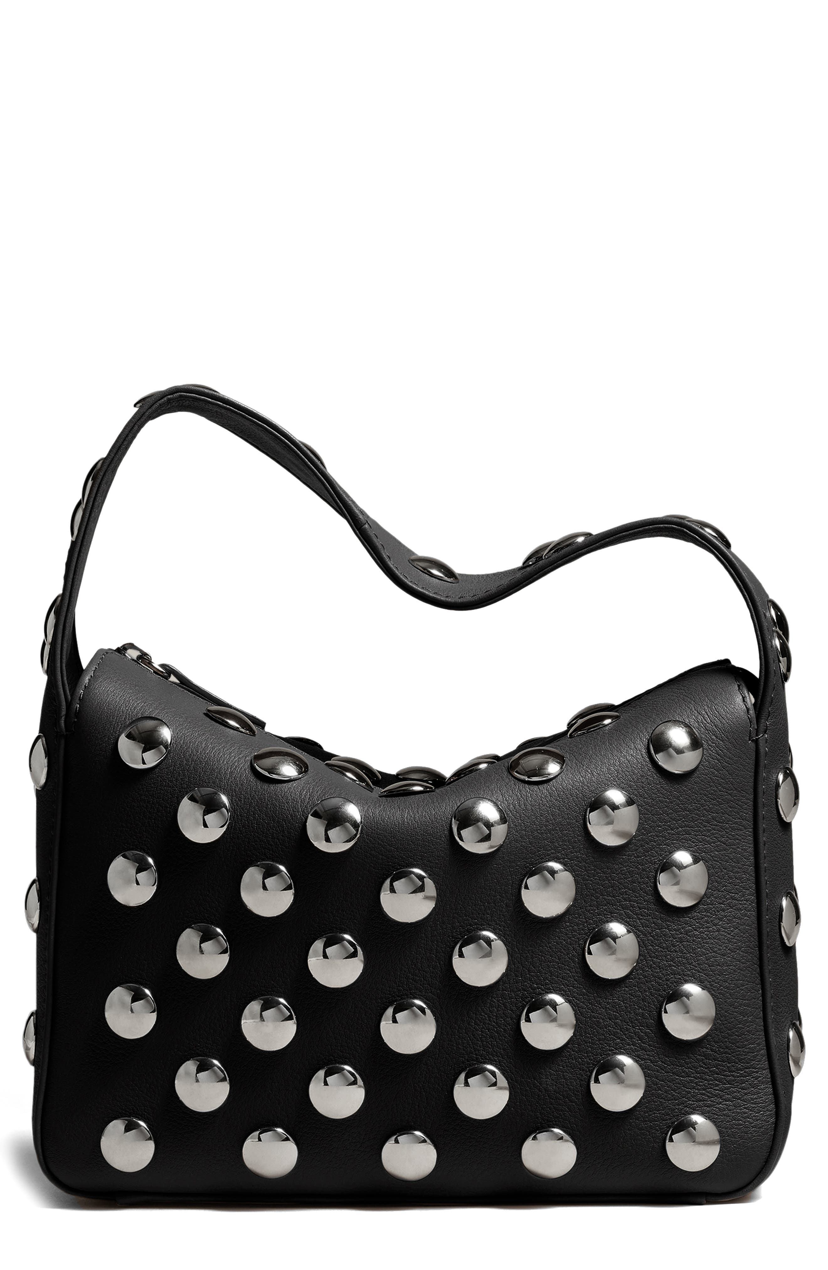 Khaite Small Elena Stud Leather Shoulder Bag, Main, color, Black 200